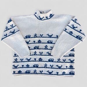 Amano Cotton Women's Pullover Sweater White Blue Made in Bolivia Size Large